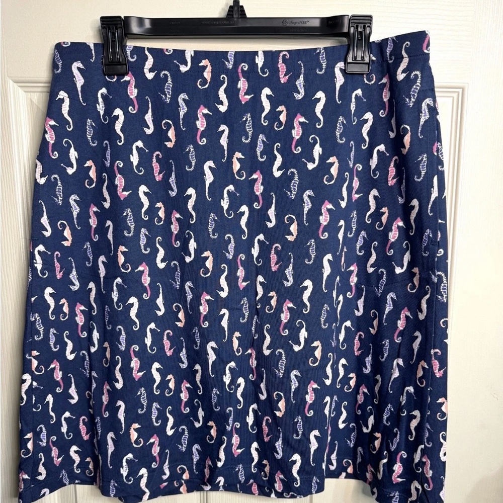 J. Jill Navy Seahorse-Print A-Line Skirt with Pink & White Accents